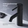 A black faucet is shown on a white sink, with a smartphone in the background. Produktbild-Vorschau