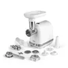 A white meat grinder with various attachments, displayed on a white background. Anteprima dell’immagine prodotto