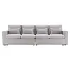 A front view of a light gray, four-seater sofa with four back cushions and four seat cushions, set against a white background. Produktbild-Vorschau