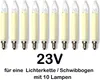 A row of ten candle-shaped light bulbs with text below. Produktbild-Vorschau