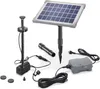 A solar-powered pond pump kit with a battery and LED light, displayed on a white background. Produktbild-Vorschau