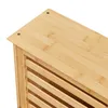 Close-up of the top corner of a slatted bamboo cabinet. Anteprima dell’immagine prodotto