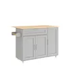 A kitchen island with a wooden countertop and gray cabinets, shown against a white background. Náhled obrázku produktu