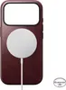 A brown leather phone case with a white circular MagSafe charger attached, and a white cable extending downwards. Anteprima dell’immagine prodotto