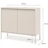 A beige cabinet with fluted doors and metal legs, shown with dimensions indicated by lines and text. Produktbild-Vorschau