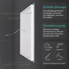 A mirror with LED lighting is shown mounted on a wall, with diagrams and text explaining its features and installation. Produktbild-Vorschau