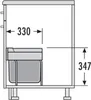 A technical drawing showing dimensions of a kitchen bin system. Produktbild-Vorschau