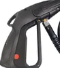 A close-up view of a black pressure washer gun with a red trigger button and a connected hose. Anteprima dell’immagine prodotto