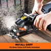 A person is using a circular saw to cut wood, with sawdust flying. Produktbild-Vorschau