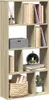 A multi-compartment bookshelf filled with books, a decorative box, and a terrarium. Podgląd zdjęcia produktu
