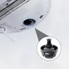 A close-up view of a robot vacuum cleaner's underside, highlighting a removable caster wheel. Produktbild-Vorschau