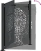 A black metal garden gate with a tree silhouette design, shown partially open. Produktbild-Vorschau