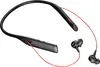 A pair of black wireless earbuds with red accents and a black neckband, shown against a white background. Voir les images du produit