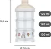 A stackable milk powder container with measurement markings and decorative elements on the bottom container. Produktbild-Vorschau