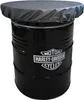 A black barrel with a Harley-Davidson logo, covered by a round gray tarp. Produktbild-Vorschau