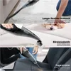A collage of three images showing a handheld vacuum cleaner being used in different scenarios: cleaning a carpet, cleaning a sofa with a dog in the background, and cleaning a car seat. Produktbild-Vorschau