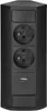 A black corner power strip with two electrical outlets and two USB ports. Náhled obrázku produktu