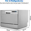 A silver countertop dishwasher with dimensions indicated. Produktbild-Vorschau