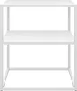 A white, two-shelf side table is shown against a white background. Podgląd zdjęcia produktu