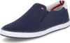 A single navy blue slip-on sneaker is shown from a side-diagonal angle against a white background. Náhled obrázku produktu