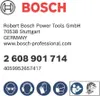A product information card with Bosch branding, address, website, product numbers, and safety icons. Voir les images du produit