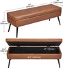 A brown storage bench with dimensions shown in inches and millimeters. Podgląd zdjęcia produktu
