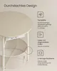 A close-up view of a round side table with a fabric basket underneath, highlighting its design features. Produktbild-Vorschau