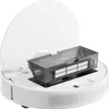A white robot vacuum cleaner with its dustbin and filter exposed, shown from a slightly elevated angle against a white background. Voir les images du produit