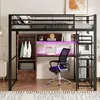 A loft bed with a desk and storage, set up in a bedroom. Náhled obrázku produktu