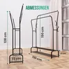Two black metal coat racks are shown with dimensions indicated by text and lines. Produktbild-Vorschau