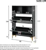 A diagram showing the dimensions of a black shoe cabinet with gold legs. Podgląd zdjęcia produktu