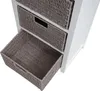 A close-up view of a white wooden cabinet with three woven baskets. One basket is pulled out, showing its interior. Anteprima dell’immagine prodotto
