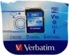 The image shows the retail packaging of a Verbatim 256GB SDXC memory card. The packaging features a cut-out window displaying the memory card itself, along with various icons and text highlighting its features. Produktbild-Vorschau