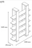 A technical drawing of a bookshelf with dimensions indicated. Anteprima dell’immagine prodotto