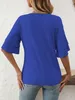 ASKSA T-shirt manches longues chemisier col V été élégant Voir les images du produit 4