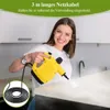 A woman is using a yellow steam cleaner in a kitchen. Produktbild-Vorschau