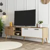 A modern TV stand with a television on top, placed in a living room setting. Produktbild-Vorschau