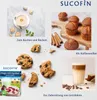 A collage of images showing different uses of SUCOFIN Magermilchpulver, including in cooking, baking, as a coffee whitener, and in drinks. Produktbild-Vorschau