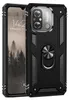 A black protective phone case with a ring holder is shown on a black background. Produktbild-Vorschau