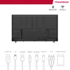 The image shows the back of a black television and a diagram of various cable connectors. Produktbild-Vorschau