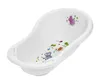A white plastic baby bathtub with cartoon animal decals on the inside. Produktbild-Vorschau