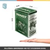 A tin box with Fendt tractor graphics, shown with dimensions and a hand for scale. Voir les images du produit