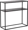 A black metal console table with two shelves, shown against a white background. Náhled obrázku produktu