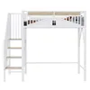 A white loft bed with a wooden top and stairs on the left, against a white background. Anteprima dell’immagine prodotto