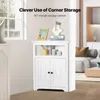 A white corner storage cabinet is shown in a room setting, with decorative items on top and inside. Anteprima dell’immagine prodotto