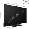 A diagram showing the dimensions of a television with a stand. Produktbild-Vorschau