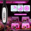 A marketing image showing the features of a plant grow light, including timer settings and dimmable levels. Produktbild-Vorschau