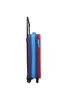 A side view of a red and blue rolling suitcase against a white background. Produktbild-Vorschau