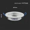 A white spotlight fitting with blue wire connectors is shown against a dark background with technical lines. Dimensions are indicated. Náhled obrázku produktu