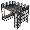 A loft bed with a desk and shelves underneath, shown from a three-quarter angle. Voir les images du produit
